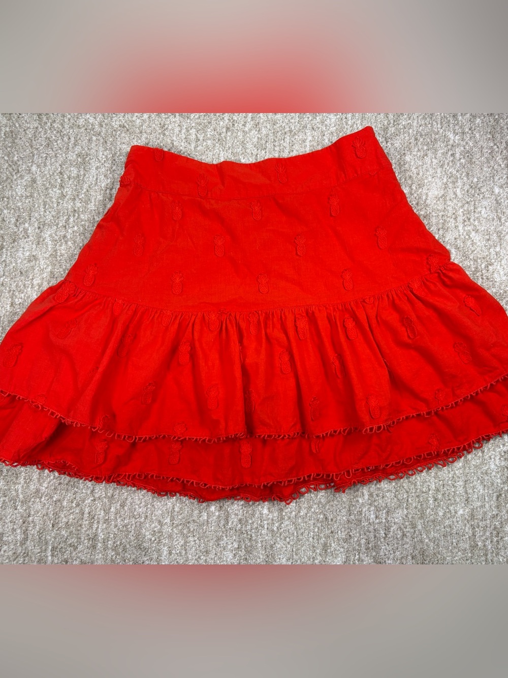 FARM Rio Bright Red Tiered Pineapple Embroidered Skirt